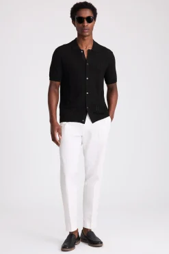 Black Bouclé Pointelle Button Through Shirt