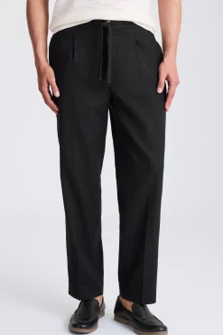 Black Matte Linen Beach Trousers