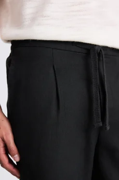 Black Matte Linen Beach Trousers