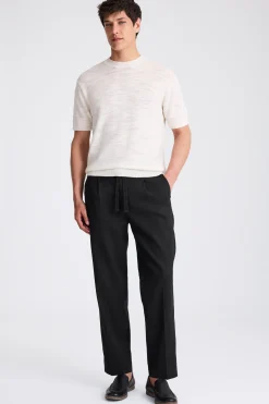 Black Matte Linen Beach Trousers