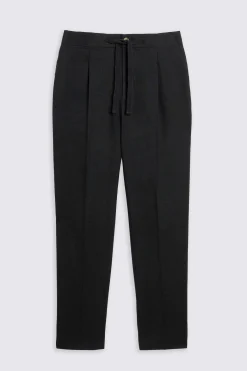 Black Matte Linen Beach Trousers