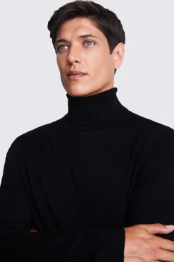 Black Merino Roll-Neck Jumper