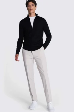 Black Merino Zip Down Funnel-Neck