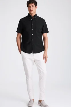 Black Short Sleeve Washed Oxford Shirt