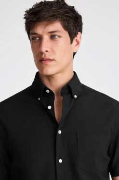 Black Short Sleeve Washed Oxford Shirt