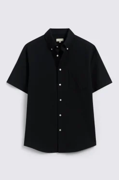 Black Short Sleeve Washed Oxford Shirt