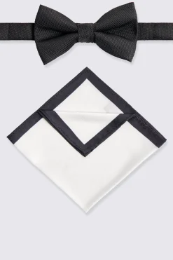 Black Textured Bow Tie & Hank Set