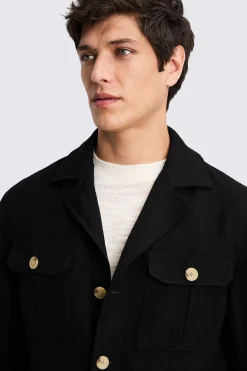 Black Wool Linen Shacket