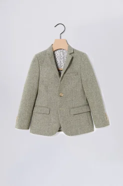 Boys Sage Herringbone Tweed Suit