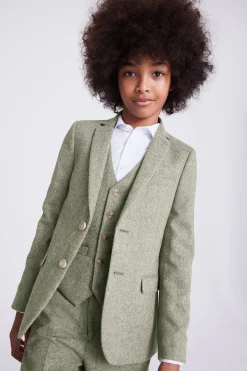 Boys Sage Herringbone Tweed Suit