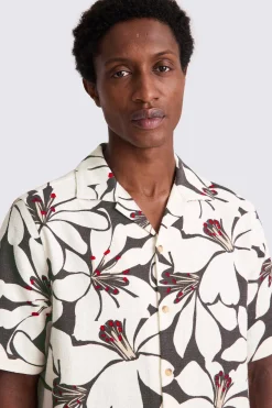 Brown Cuban Floral Print Shirt