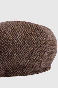 Brown Harris Tweed Herringbone Baker Boy Cap