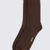 Brown Melange Ribbed Socks