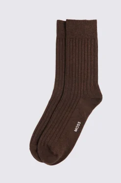 Brown Melange Ribbed Socks
