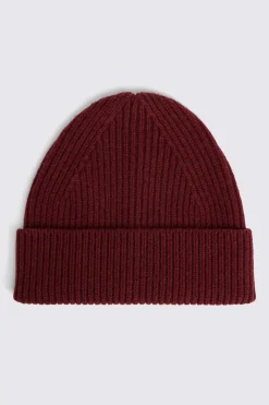 Burgundy Cashmere Blend Ribbed Beanie
