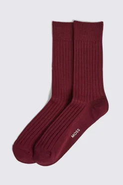 Burgundy Fine Ribbed Socks