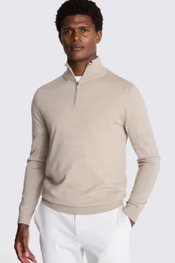 Camel Merino Zip-Neck Jumper