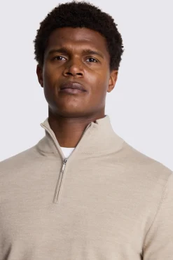 Camel Merino Zip-Neck Jumper
