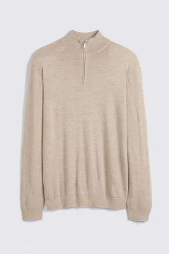 Camel Merino Zip-Neck Jumper
