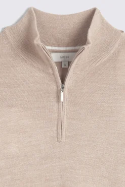Camel Merino Zip-Neck Jumper
