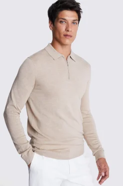 Camel Merino Zip-Neck Polo Shirt
