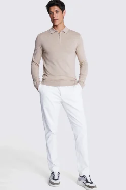 Camel Merino Zip-Neck Polo Shirt