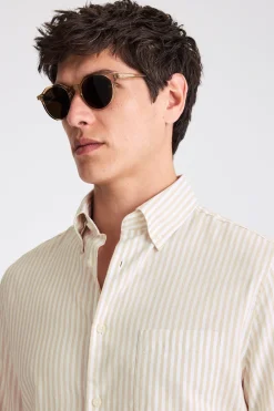 Camel Stripe Lightweight Oxford Shirt