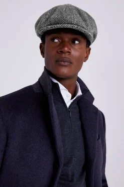 Charcoal Harris Tweed Herringbone Baker Boy Cap