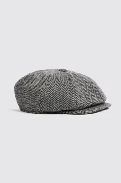 Charcoal Harris Tweed Herringbone Baker Boy Cap