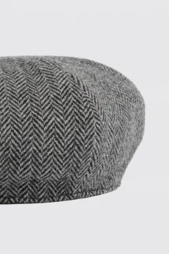 Charcoal Harris Tweed Herringbone Baker Boy Cap