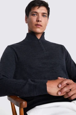 Charcoal Merino Zip-Neck Jumper