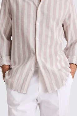 Cotton Linen Dusty Pink Wide Stripe Shirt