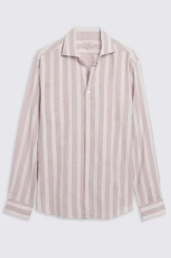 Cotton Linen Dusty Pink Wide Stripe Shirt