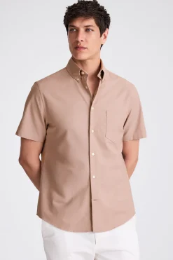 Dusty Pink Short Sleeve Washed Oxford Shirt