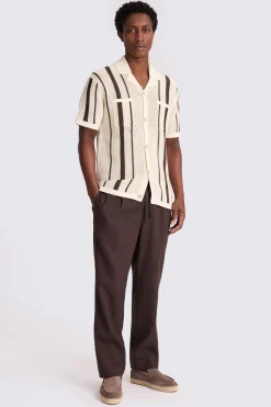 Ecru & Brown Stripe Open Knit Shirt