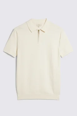 Ecru Bouclé Zip-Neck Polo Shirt