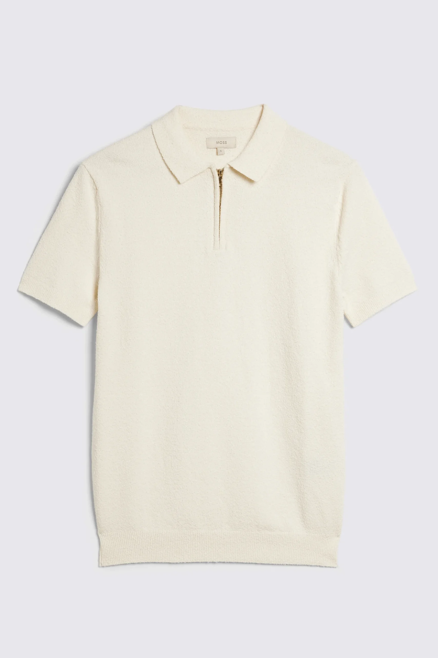 Ecru Bouclé Zip-Neck Polo Shirt
