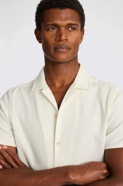 Ecru Knitted Cuban Collar Shirt