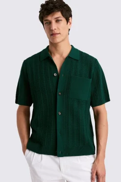 Emerald Green Chevron Pointelle Knitted Shirt