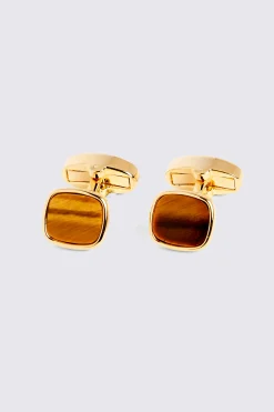 Gold Square Tiger Eye Cufflinks