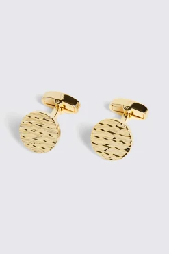 Gold Textured Round Cufflinks