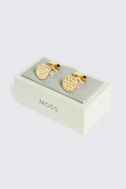 Gold Textured Round Cufflinks