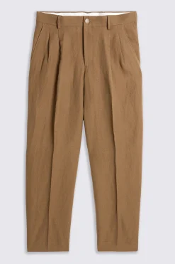 Gold Wool Linen Wide Leg Trousers