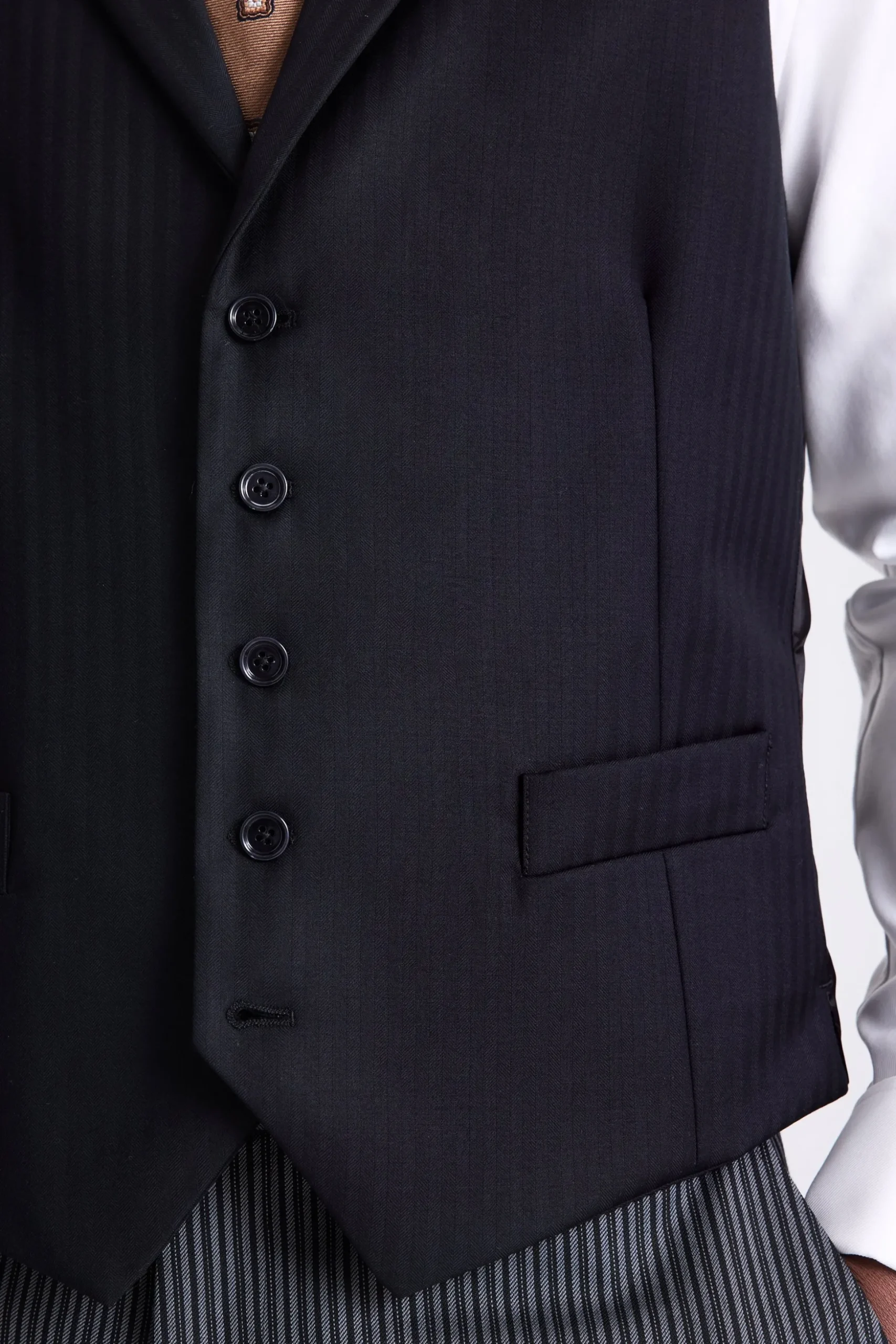 Italian Tailored Fit Black Herringbone Jacket