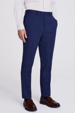 Italian Tailored Fit Blue Check Trousers