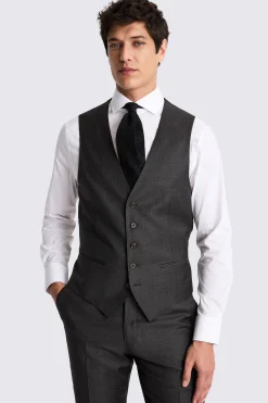 Italian Tailored Fit Charcoal Twill Waistcoat