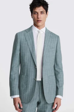 Italian Tailored Fit Green Stripe Suit
