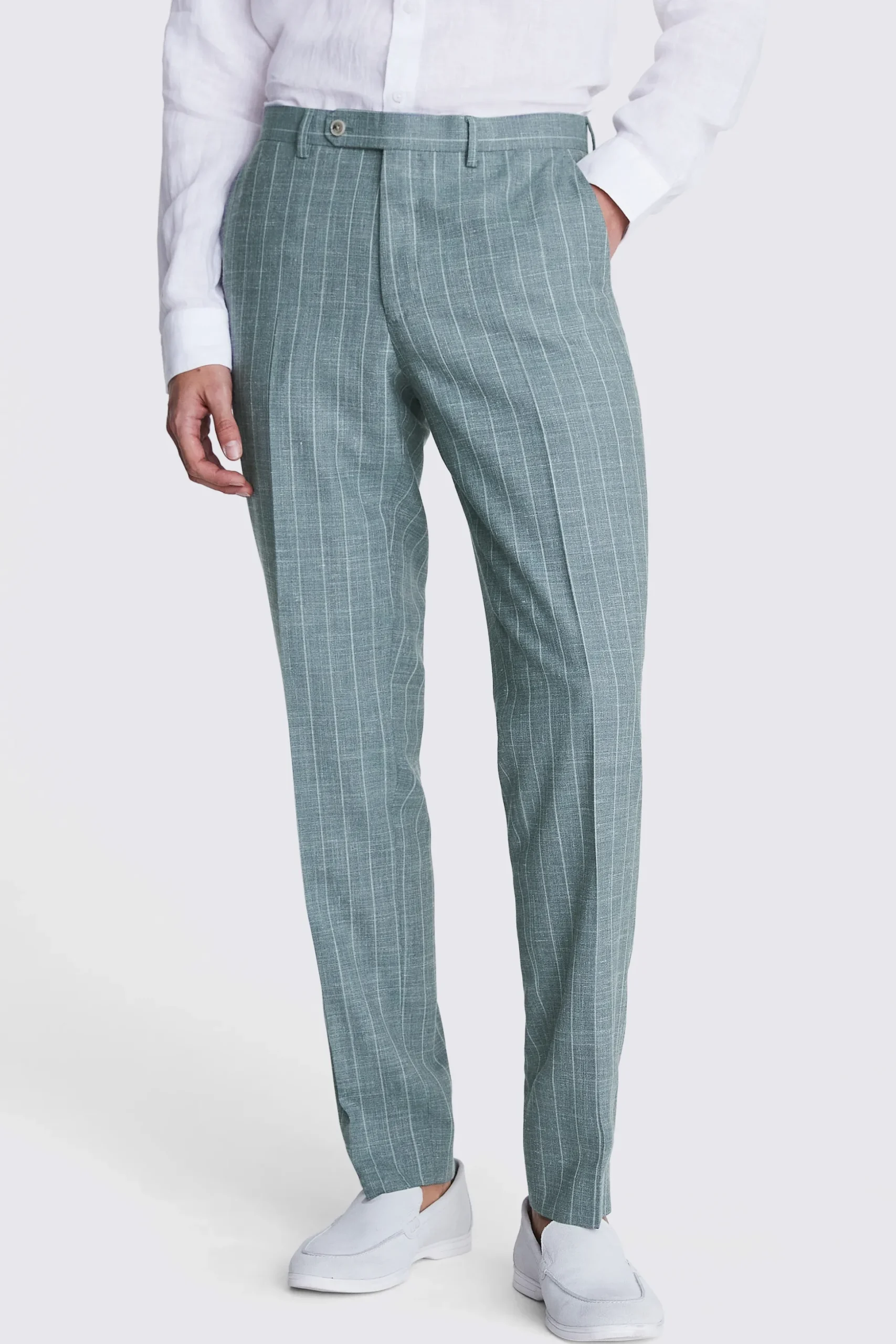 Italian Tailored Fit Green Stripe Trousers