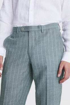 Italian Tailored Fit Green Stripe Trousers