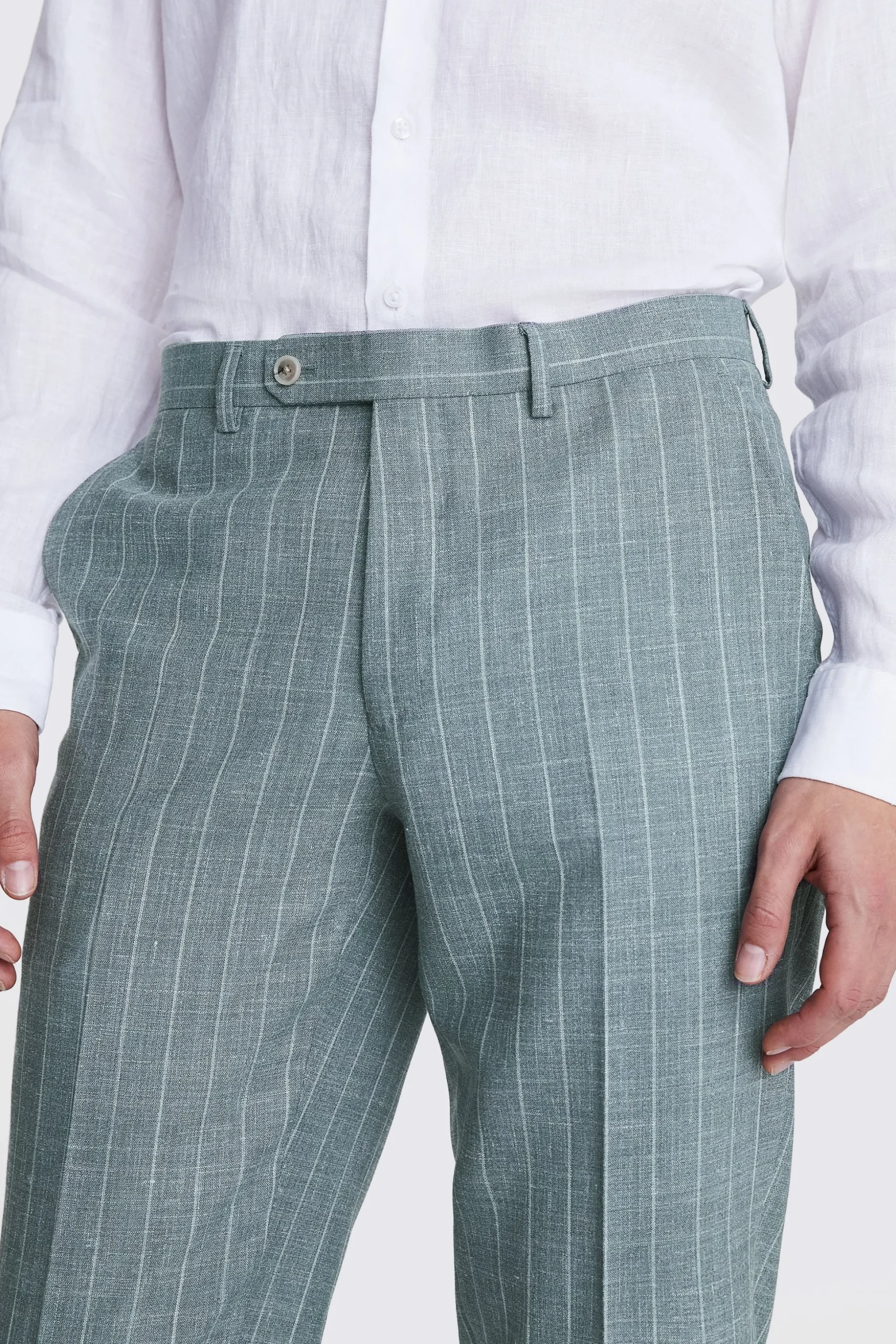 Italian Tailored Fit Green Stripe Trousers
